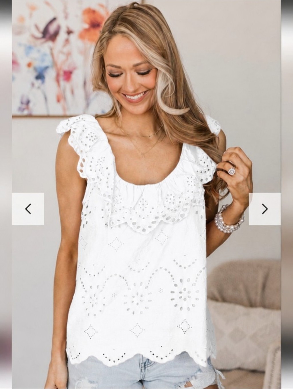 Andree By Unit White Eyelet Ruffle Neck Scallop Trim Women's Top Sz 1x
